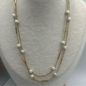 Vtg 14k Yellow Gold Chain W/ Pearl Stations Necklace 30”L 11.7 Gms Estate Find